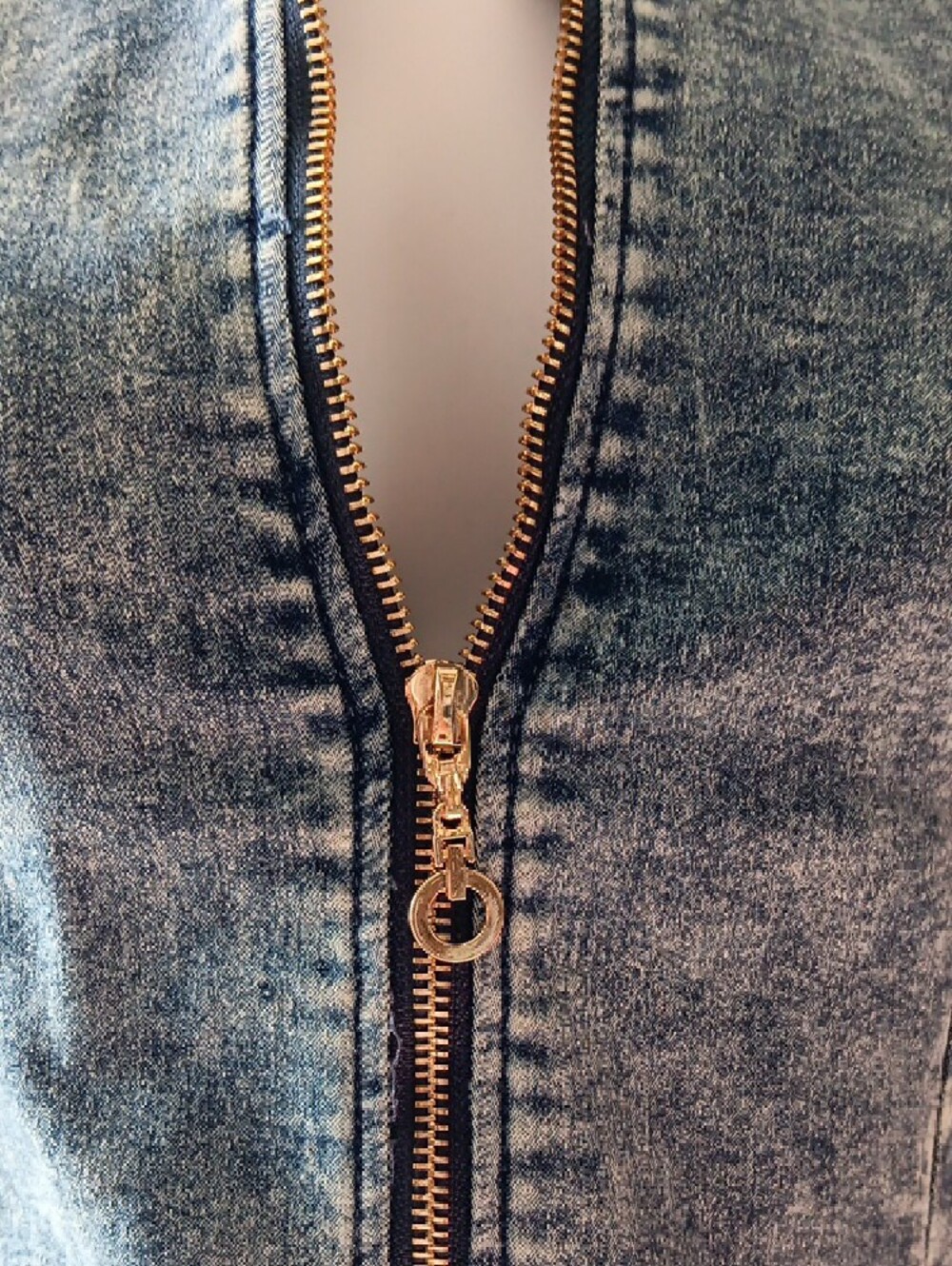 Ruffled Peplum Denim Zip Jacket - Blue - Picture 6 of 9